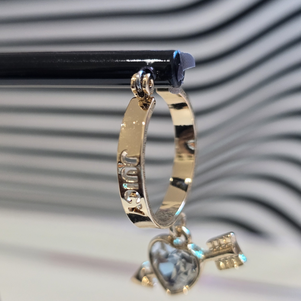 Gold Heart Charm Hoop Earring